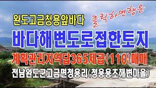 21-83[전남완도군지역토지]고금면용초바닷가땅]청용리용초선착장,바닷가접한땅,계획관리지역답(110py)매매~