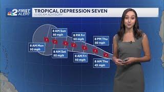 Tropical Depression 7 forms in the Atlantic