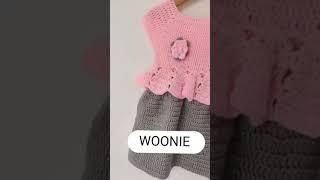 Handmade Crochet Pink Grey Frock for Baby Girls   Woonie