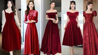 44+stylish rich  korean long dress||korean fashion for winter||red color long skirts&frocks