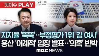 尹 대통령 국정지지율 하락 또 최저..부정평가 1위 '김여사' 대통령실 이례적 입장 발표/귀 기울이겠다면서도 김여사 의혹 적극 반박 - [핫이슈PLAY] 2024년 10월 25일