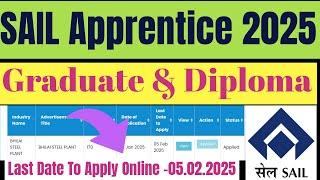 Steel Authority Of India, Sail Bhilai Steel plant Graduate & Technician Apprentice Recruitment 2025.