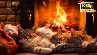 Relaxing To Purring Cats And Cozy Fireplace for Peaceful Night  Deep Sleep, Relax, Study