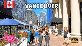  【4K】️ Downtown Vancouver BC, Canada. Amazing sunny day.  Relaxing Walk. August 2024.