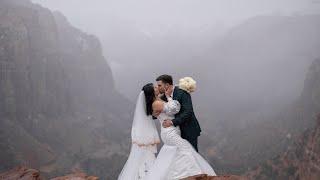 It started snowing on their wedding day | Zion National Park Elopement | Adventure Wedding Films