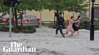 Freak storm leaves Polish city blanketed in hail