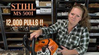 Stihl MS500i Chainsaw! Wow, 8000 Starts On This Milling Saw!  Clutch Blown Apart! Let's Dig In!