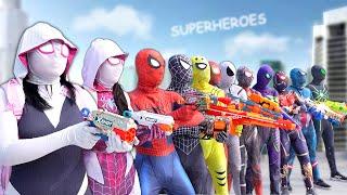 OMG ?? Top New 12 Spider-Man in 1 House ??? Hey All Superheroes , Go To Trainning Nerf Gun !!!