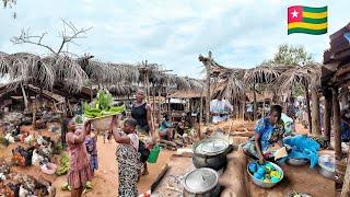 Rural village market day in Ahepe Togo  west Africa . Cost of living in my African village.