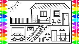 How to Draw a House for Kids   House Drawing for Kids | House Coloring Pages for Kids