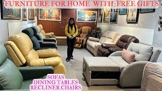 Sofa Set Recliner Chairs Dining Table Home Decor Items in Kirti Nagar Furniture Market | Free Gifts