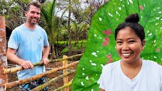 BUILDING A BAMBOO FENCE ON OUR FARM | PLANTING TROPICAL FLOWERS | ISLAND LIFE