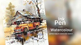 Ink pen with water colour  | demo by Prakashanputhur