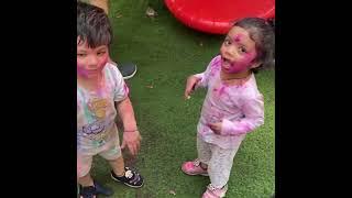 Double the colors, double the joy!  ️Holi with our twins #ColorfulMemories #holicelebration