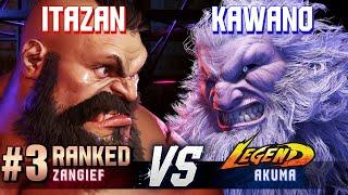 SF6 ▰ ITAZAN (#3 Ranked Zangief) vs KAWANO (Akuma) ▰ High Level Gameplay