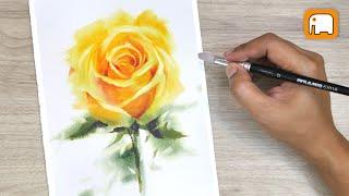 HOW TO PAINT  YELLOW ROSE  WITHOUT DRAWING Watercolour tutorial Demonstration  /Watercolor painting