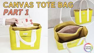 [PART 1] Making Canvas Big Tote Bag | With Zipper Pocket Bag DIY 