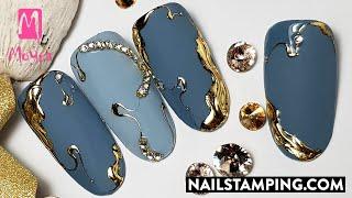 Jewelry-like nail art with stones and Magic foil (nailstamping.com)