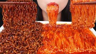 ASMR SPICY ENOKI MUSHROOM  SPICY BLACK BEAN NOODLE SAMYANG JJAJANG | MUKBANG ASMR EATING SOUNDS