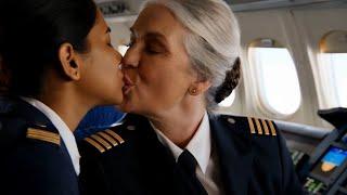 Mature Pilot can't resist kissing her indian co-pilot while flying| Lesbians Kissing Video