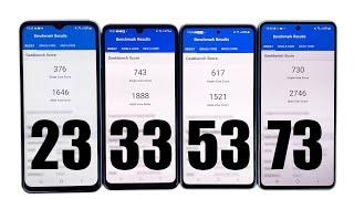 GeekBench Test Samsung Galaxy A23 vs A33 vs A53 vs A73