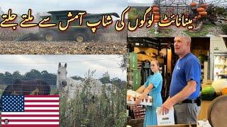 امریکہ کے گاؤں کی مارکیٹ اور مکئ  کی کٹائ American village shop