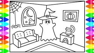 How to Draw a Cute Halloween Ghost for Kids Halloween Ghost Drawing and Coloring Page for Kids