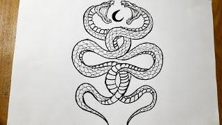 How to draw snake tattoo || Easy tattoo drawing