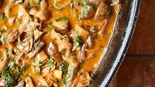 Leftovers dinner with mushroom ragú.