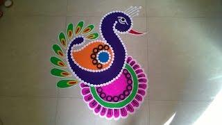 Big Peacock Feather rangoli for Diwali |Simple & Easy Peacock Rangoli Designs |Peacock Kolam Rangoli