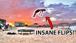 INSANE MINI TRAMP SUNSET FLIPS!