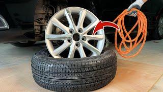 Easy Way to Change a Car Tire At Home With Just A Rope !