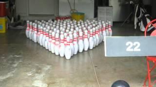 100 pin bowling in a garage