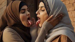 Muslim women tongue kiss in the village | Lesbians Kissing Video