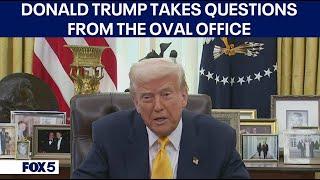 President Donald Trump takes questions from the Oval Office