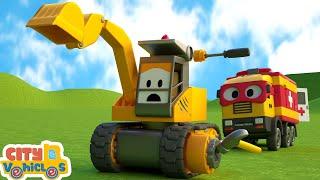 Super Stone Crusher Truck help construction vehicle build new bridge-Excavator, dump truck for Kids.