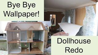 Dollhouse makeover part 1- removing the dollhouse wallpaper