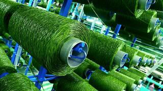 The process of making artificial turf that looks like real grass. Korean artificial turf factory