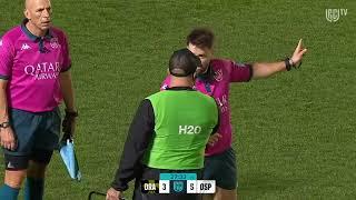 Ref Ben Whitehouse tells Ospreys coach Dan Baugh to not touch him