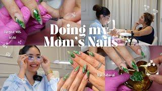 Creating Stunning Summer Nails on MY MOM | Emerald Green & Gold Marble Nail Art | Nail Tech Vlog 