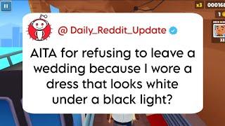 AITA for refusing to leave a wedding because I wore a dress that looks white under a black light?