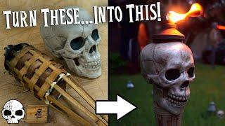 DIY Halloween Props - Flaming Tiki Torch Skulls!