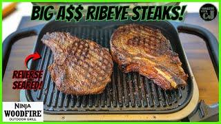 NINJA WOODFIRE GRILL REVERSE SEARED RIBEYE STEAKS!