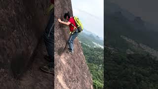 Dangerous climbers of Danxia Mountain in Shaoguan, Guangdong Province #travel #chinatourism