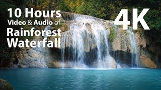 4K HDR 10 hours - Rainforest Waterfall and Audio window - relaxing, meditation, nature