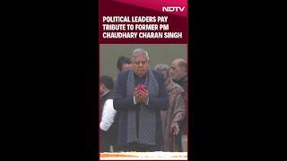 VP Dhankhar, Union Min Jayant Chaudhary Pay Floral Tributes To Former PM Chaudhary Charan Singh