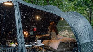 Camping in Heavy Rain | the pouring rain for 24 hours, I relaxed in a cozy tent. RAIN ASMR