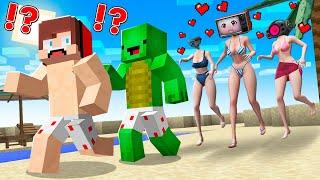 ALL SWIMSUIT GIRLS FELL in LOVE with JJ and MIKEY! JJ and MIKEY running away in Minecraft - Maizen