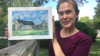 Art with Kelly - Watercolor Portrait TIMELAPSE of Saint Paul’s Lutheran in Des Peres