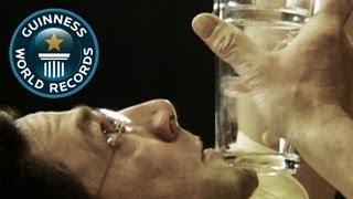 Most glasses balanced on the chin -- Video of the Week 25th July -- Guinness World Records